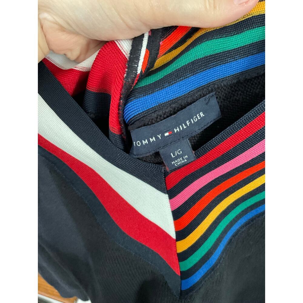 Tommy Hilfiger Black Sweater Cotton Blend V-Neck Rainbow Pride Size Large - Picture 4 of 6